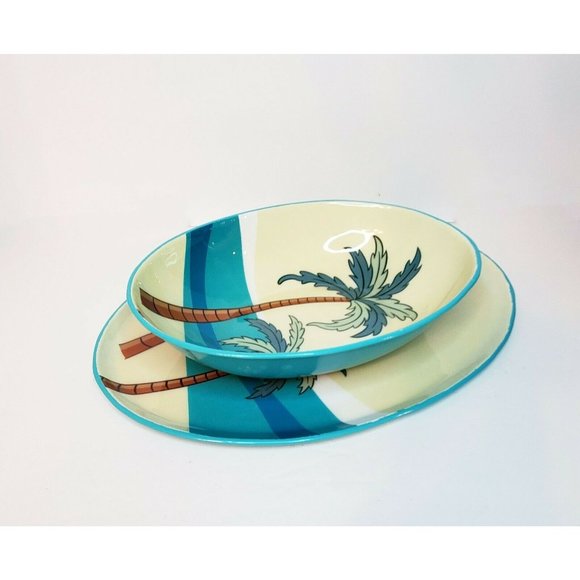 Pier 1 Tropical Palm Trees Melamine Platter & Bowl